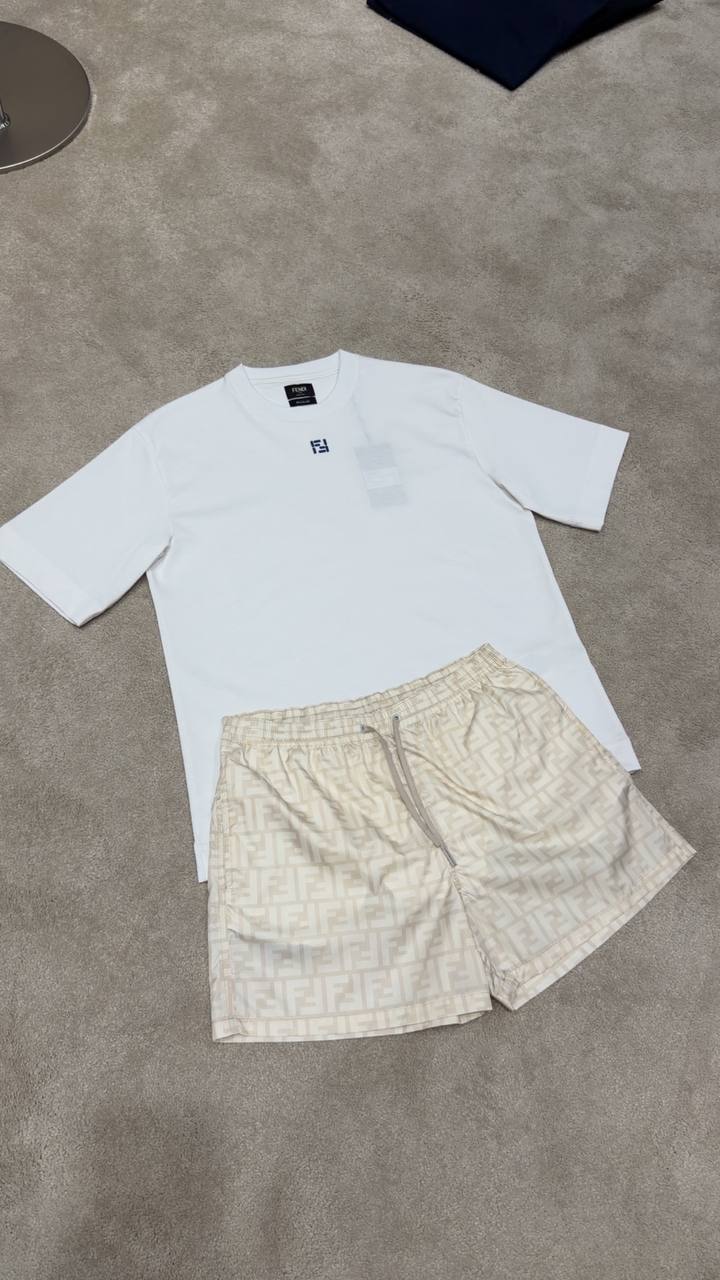 Fendi - Set T-shirt Wit + Short FF Beige
