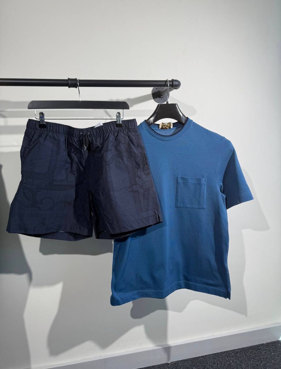 Set CANALI T-shirt Petrolblauw + Marineblauwe Short