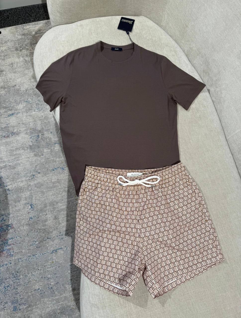 Set Herno T-shirt Marron + Short Monogram Beige