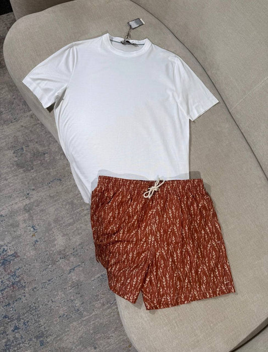 Set T-shirt Blanc + Short Terracotta Feuilles